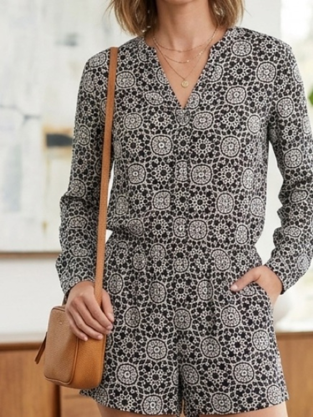 P.J. Salvage Long Sleeve Patterned Romper